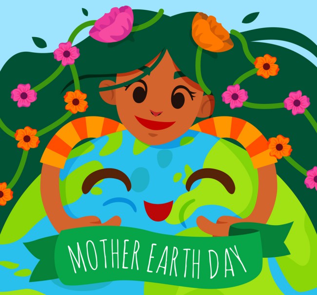 卡通世界地球日怀抱地球的女孩矢量图16设计网精选