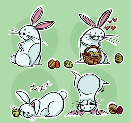 4款可爱灰色兔子和彩蛋矢量素材16图库网精选