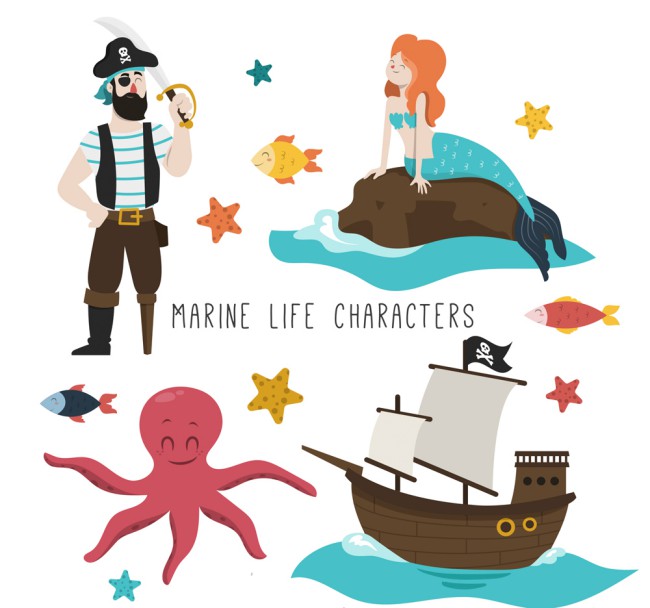 卡通海盗和美人鱼矢量素材16图库网精选