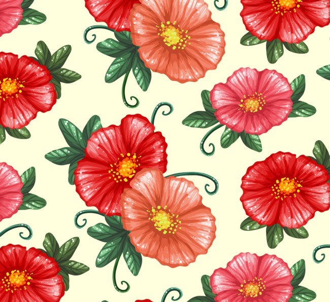 红色花朵无缝背景设计矢量素材16图库网精选