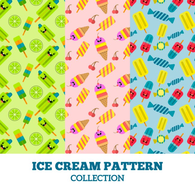 3款彩色雪糕和糖果无缝背景矢量图16图库网精选