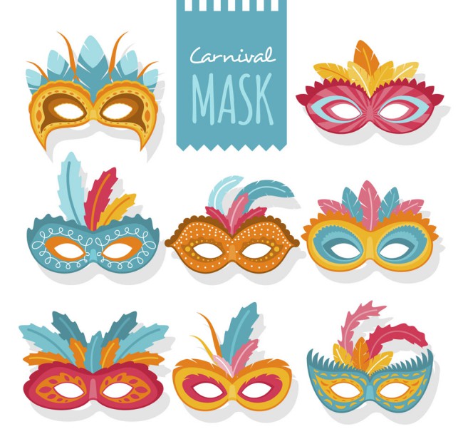 8款彩色狂欢节面具矢量素材16素材网精选
