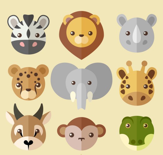 9款创意扁平化野生动物头像矢量图素材中国网精选