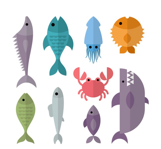 9款彩色扁平化海洋动物设计矢量图普贤居素材网精选