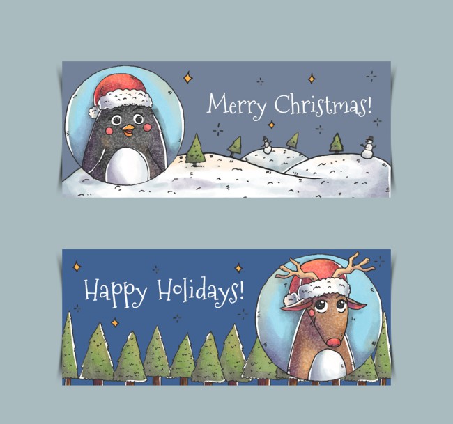 2款彩绘圣诞动物banner矢量素材16素材网精选