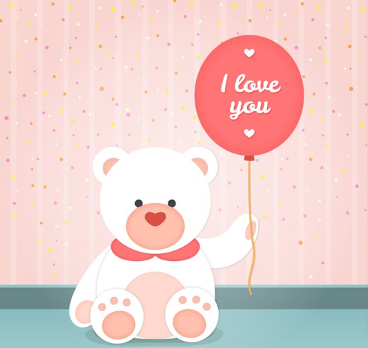 可爱白熊和爱心气球矢量图素材天下