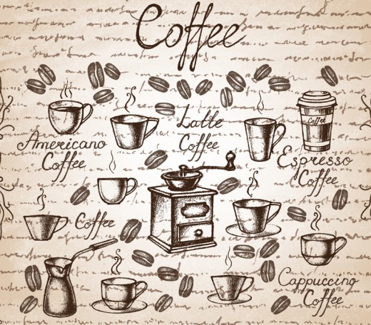 手绘咖啡元素矢量图素材天下精选