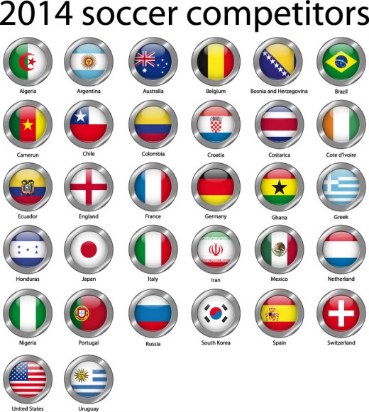 2014世界杯32强国旗图标矢量素材16素材网精选