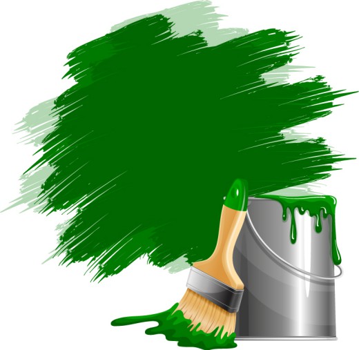 刷绿油漆的油漆桶与刷子矢量图素材中国网精选