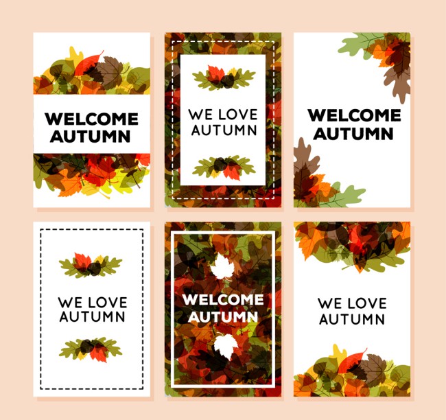 6款彩色秋季落叶卡片矢量素材素材