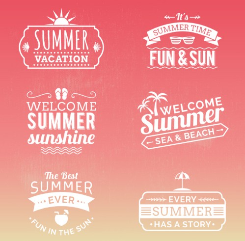 6款夏季度假艺术字标签矢量图普贤居素材网精选