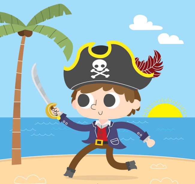 卡通岛屿上挥刀的海盗矢量素材素材中国网精选