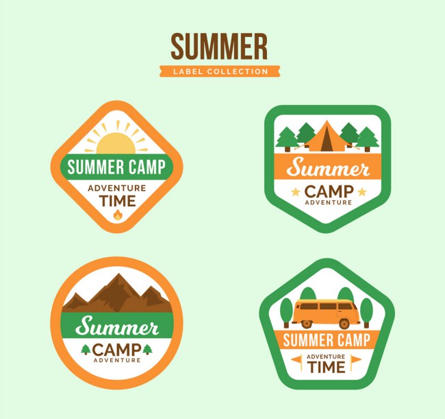4款创意夏季野营标签矢量素材16素材网精选