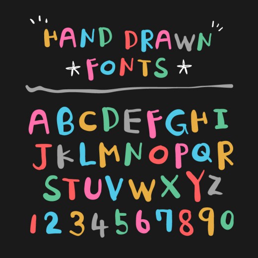 彩色手写字母与数字矢量图16设计网