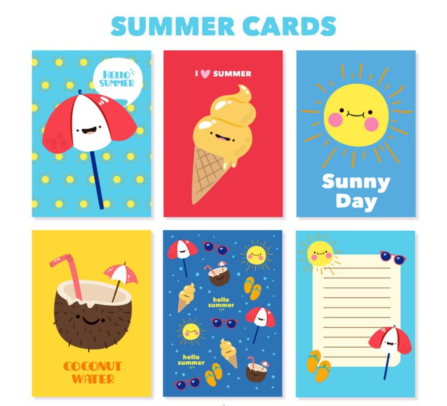 6款可爱夏季卡片矢量素材16素材网精选