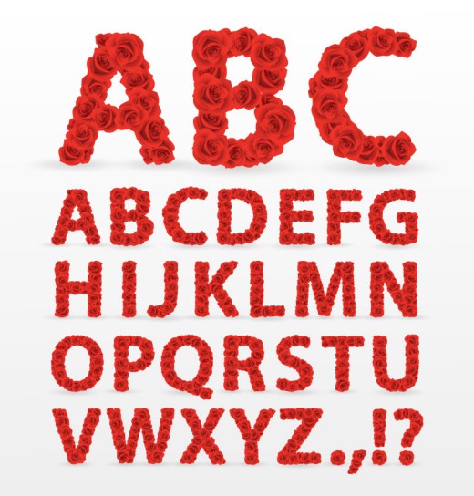 26个红玫瑰字母设计矢量图普贤居素材网精选