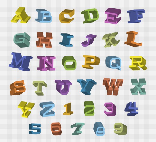 彩色立体字母与数字矢量图普贤居素
