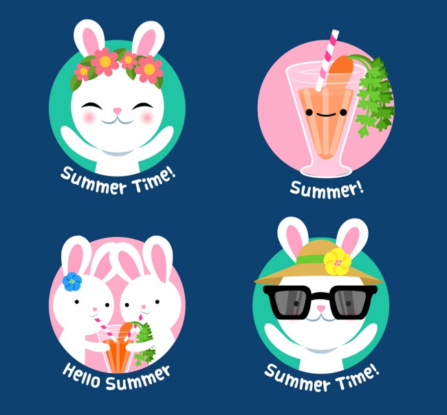4款创意夏季白兔标签矢量素材16设计网精选