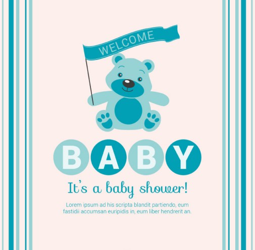 蓝色泰迪熊迎婴派对海报矢量图16设计网精选