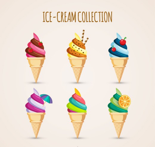 6款卡通甜筒冰淇淋矢量图普贤居素材网精选