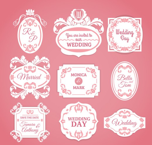 9款白色花纹婚礼标签矢量素材16图库网精选