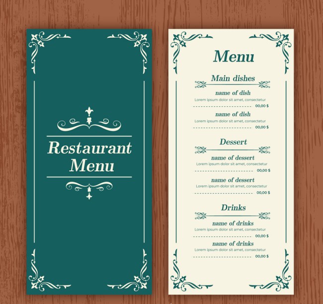 古典花纹餐馆菜单正反面矢量图16设