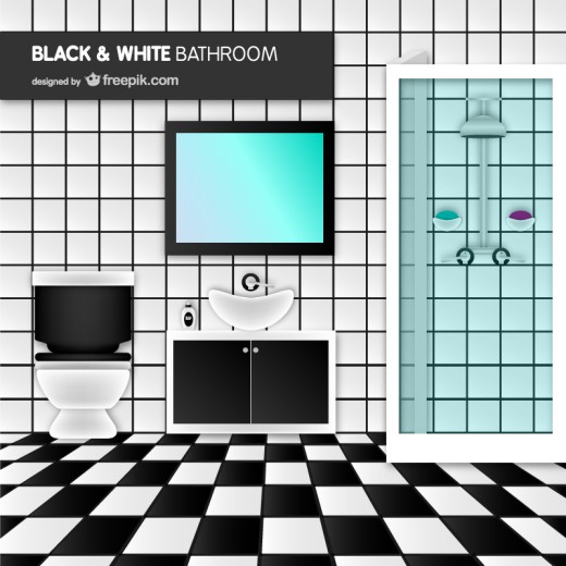 时尚黑白拼色浴室设计矢量素材16素