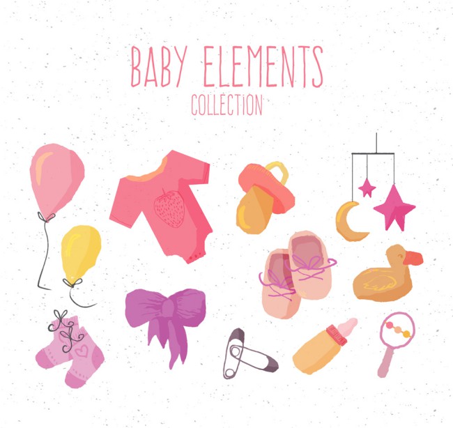 12款彩绘粉色婴儿用品矢量素材素材