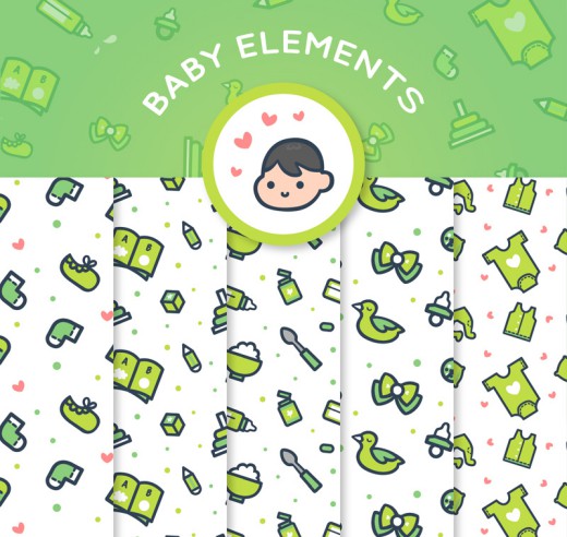 3款可爱婴儿用品无缝背景矢量图素材中国网精选
