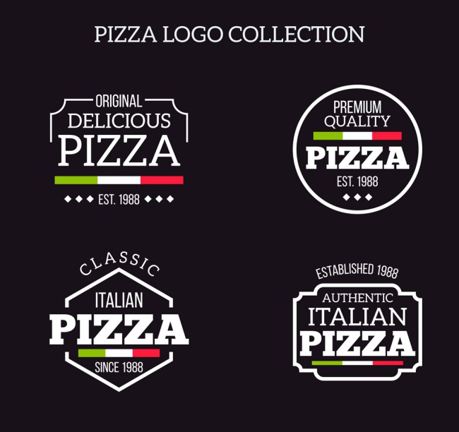 4款精致白色披萨标志矢量素材16图库网精选