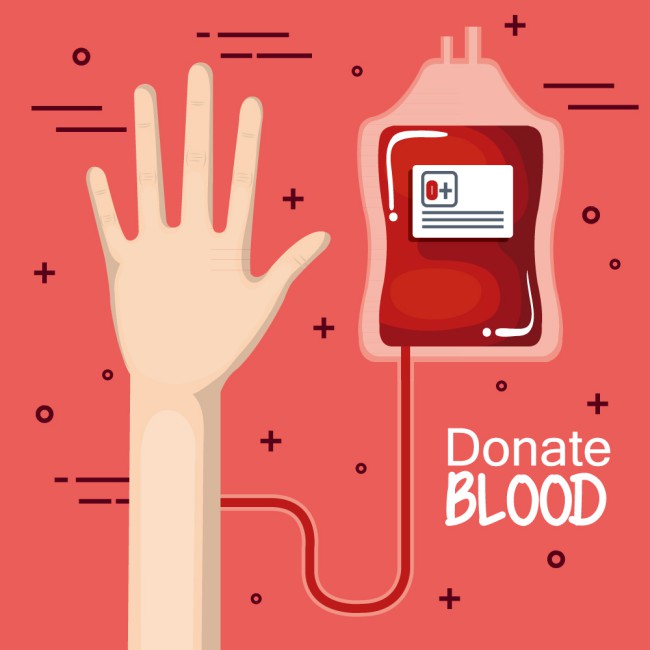 卡通献血的手臂和献血袋矢量素材普贤居素材网精选