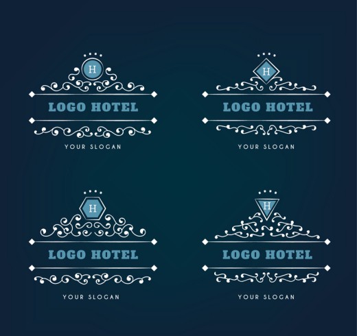 4款创意旅馆花纹标志矢量图素材天