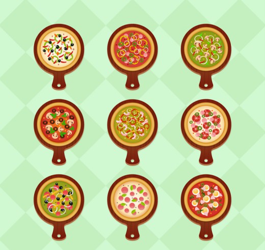 9款木质圆盘上的披萨矢量素材16设计网精选