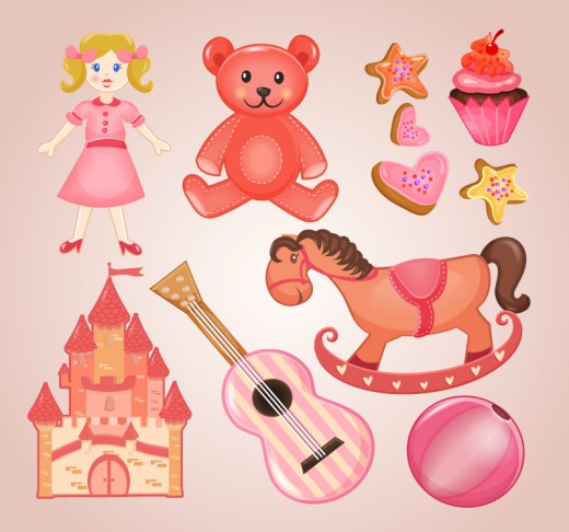 11款粉色系玩具和甜点矢量素材普贤