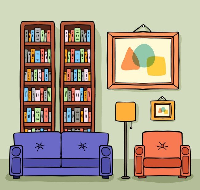 彩绘书房客厅设计矢量素材16图库网精选