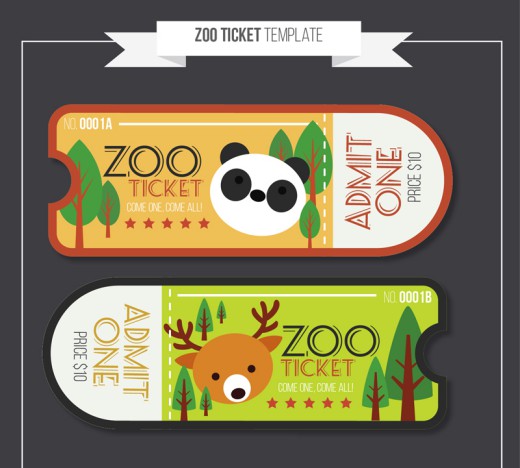 熊猫和鹿2款动物园单人门票矢量素材16设计网精选