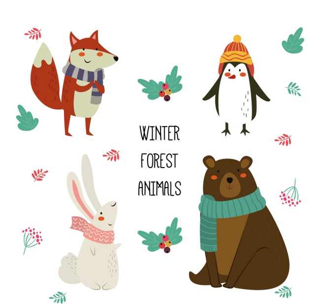 4款可爱冬季围巾动物矢量素材16图库网精选