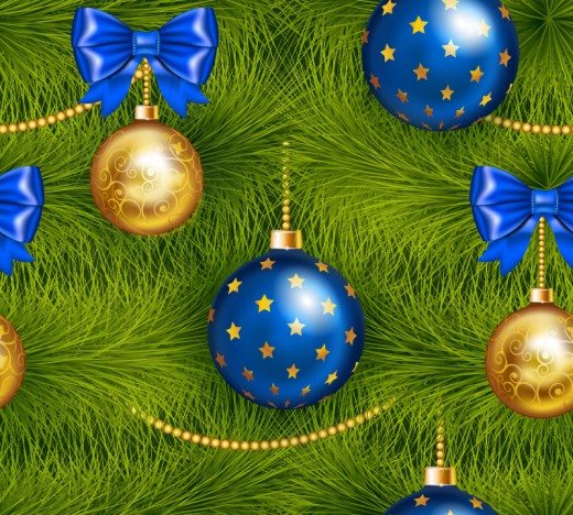 精美松树蓝色圣诞球矢量素材普贤居素材网精选