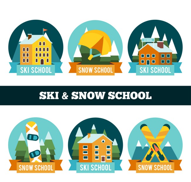 6款彩色滑雪学校标签矢量图素材中国网精选