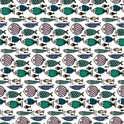 彩绘鱼类无缝背景矢量素材16图库网精选