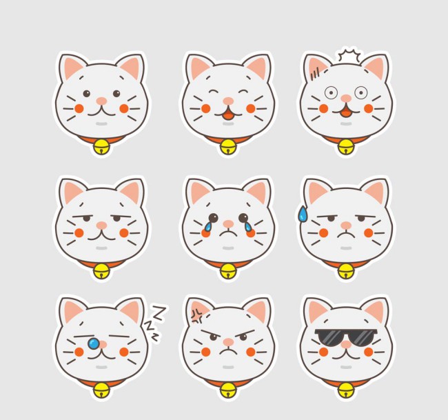 9款可爱白色猫咪表情头像矢量素材素材中国网精选