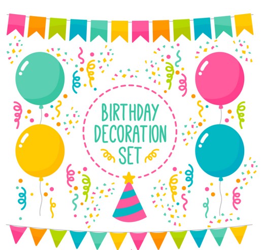 7款彩色生日派对装饰物矢量图16素材网精选