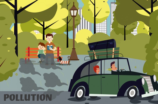 创意汽车尾气环境污染插画矢量图16素材网精选