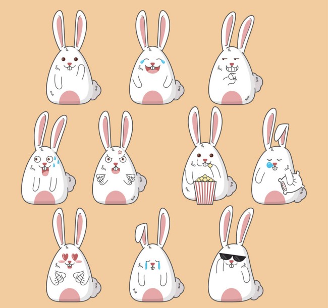 10款可爱表情白兔矢量素材16设计网精选