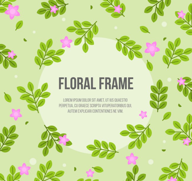 绿色树叶和粉色花朵框架矢量图普贤居素材网精选