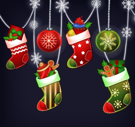 精美卡通圣诞袜与吊球矢量素材普贤居素材网精选