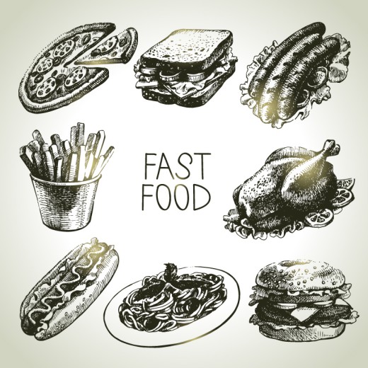 手绘快餐食品插图矢量素材素材中国