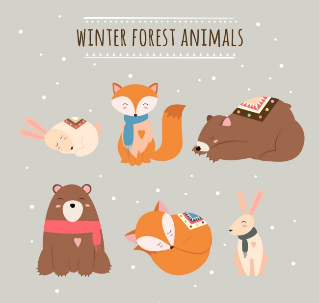 6款可爱冬季森林动物设计矢量图素材中国网精选