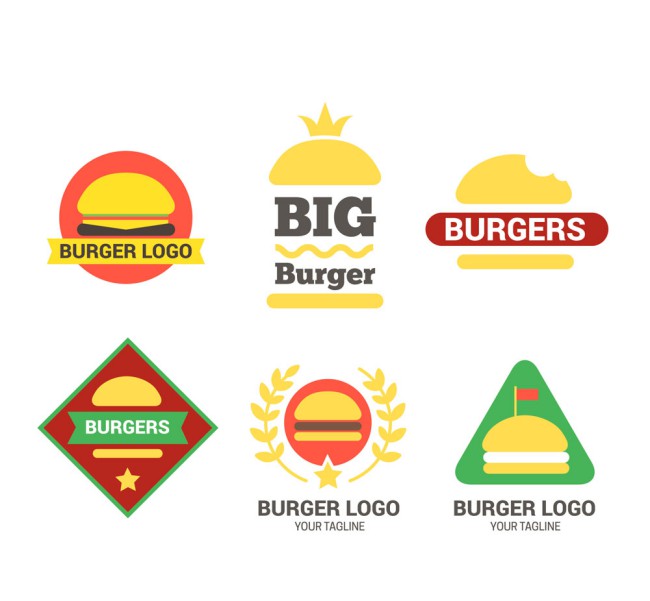 6款彩色汉堡包标志矢量图普贤居素材网精选