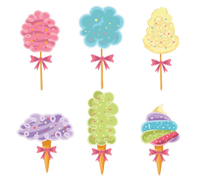 6款彩绘扎蝴蝶结的棉花糖矢量图素材中国网精选